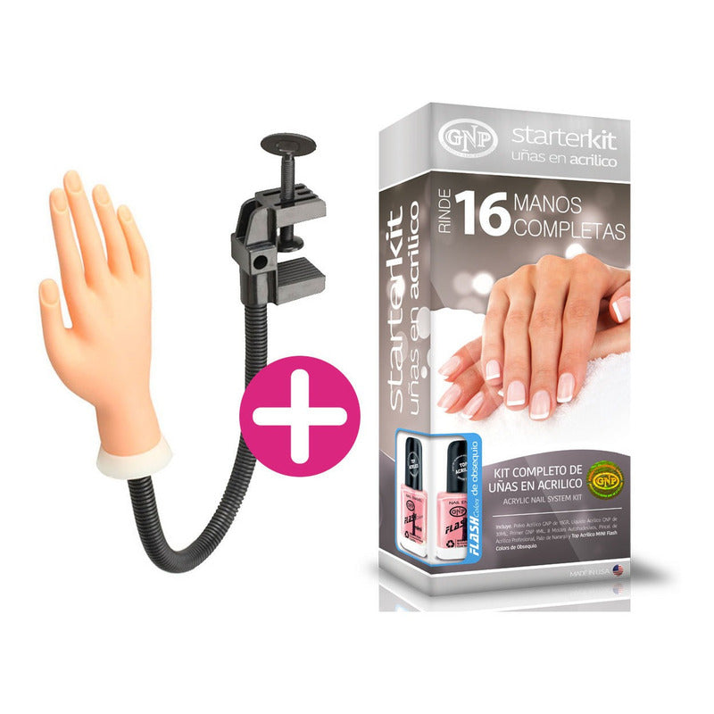 Kit 16 Manos De Uñas En Acrilico Gnp Y Mano C/soporte Transparente