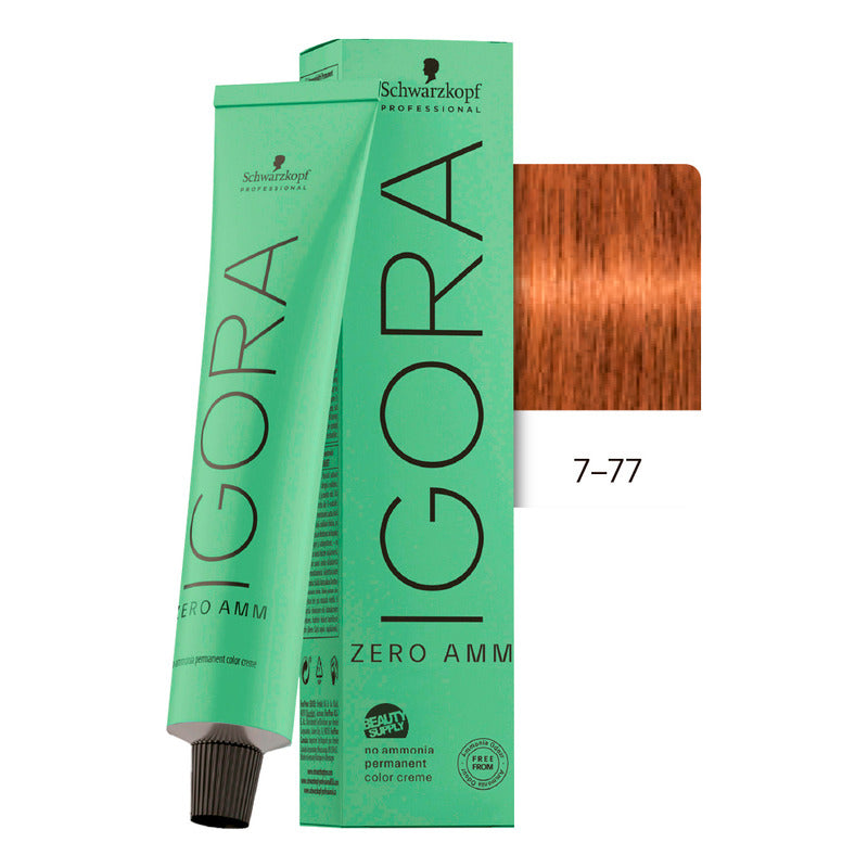 Tinta Igora Schwarzkopf Zero Amm 7-77, Sin Amoníaco