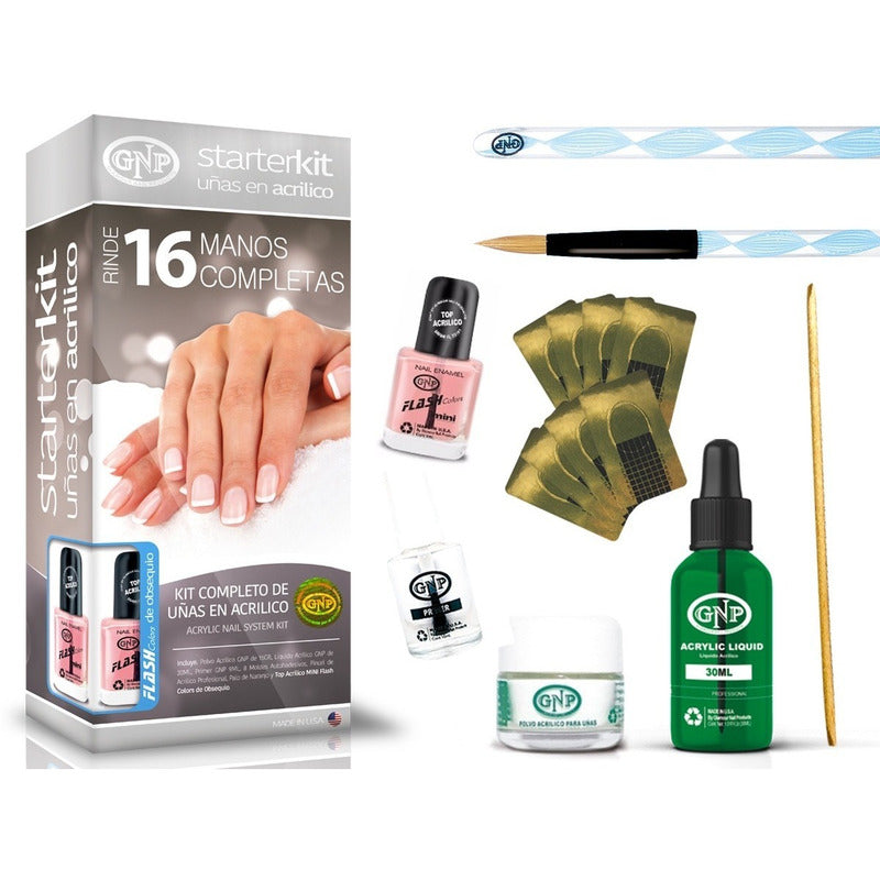 Kit Uñas Acrílicas Gnp 16 Manos Profesional Natural