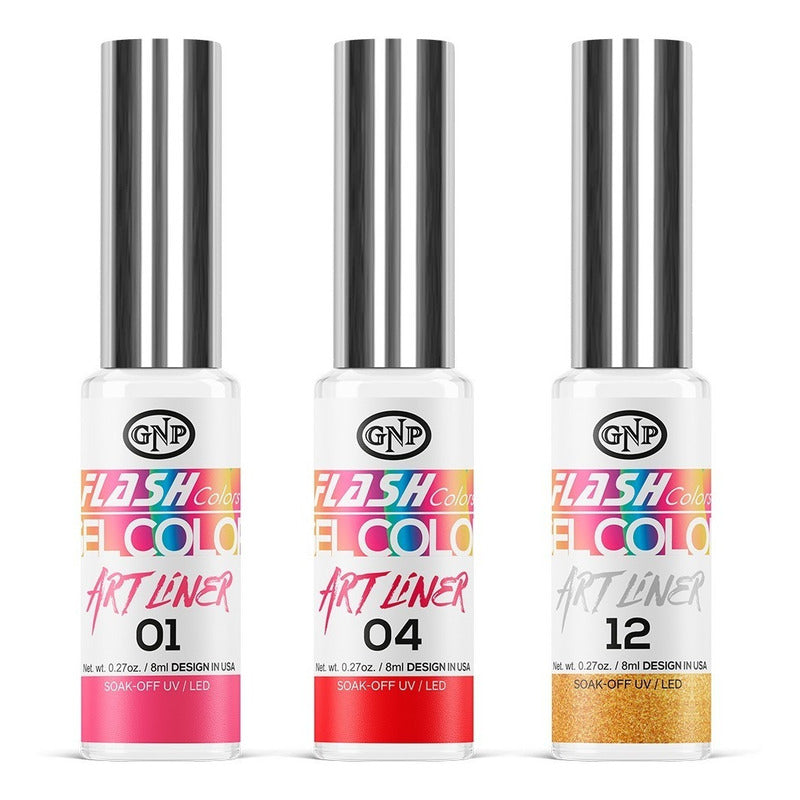 Kit De 3 Esmaltes De Arte Semipermente Gnp 8ml Pincel Fino