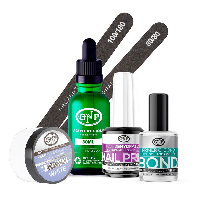 Kit De Uñas Acrílicas Gnp Polvo 15gr Limas, Nail Prep, Bond