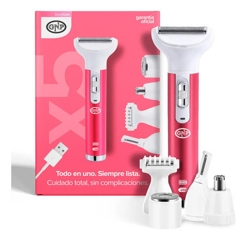 Depiladora Femenina Gnp X5. Bateria Recargable Usb. 5 Funcion En 1. Cabezales Varios: Depilador, Afeitador Zona De Bikini, Recortador De Cejas, Corporal/facial Y Recortador De Vello Nasal Y Orejas,
