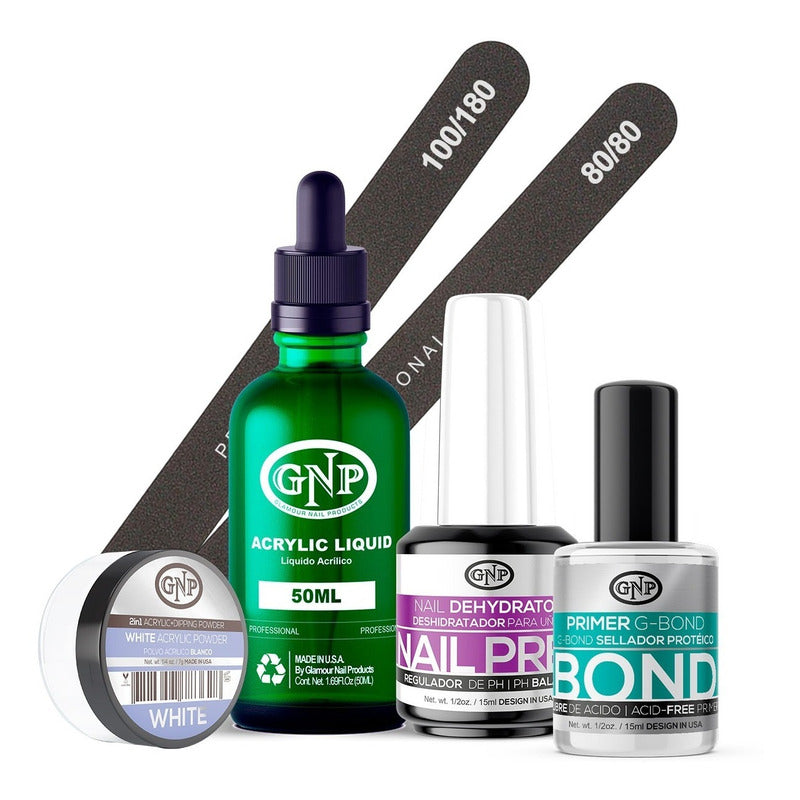 Kit Uñas Acrílicas Gnp Polvo 7gr Y Monomero De 50ml, Bond