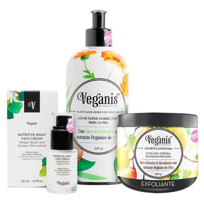 Crema Exfoliante Vegana + Leche Veganis + Crema Nocturna