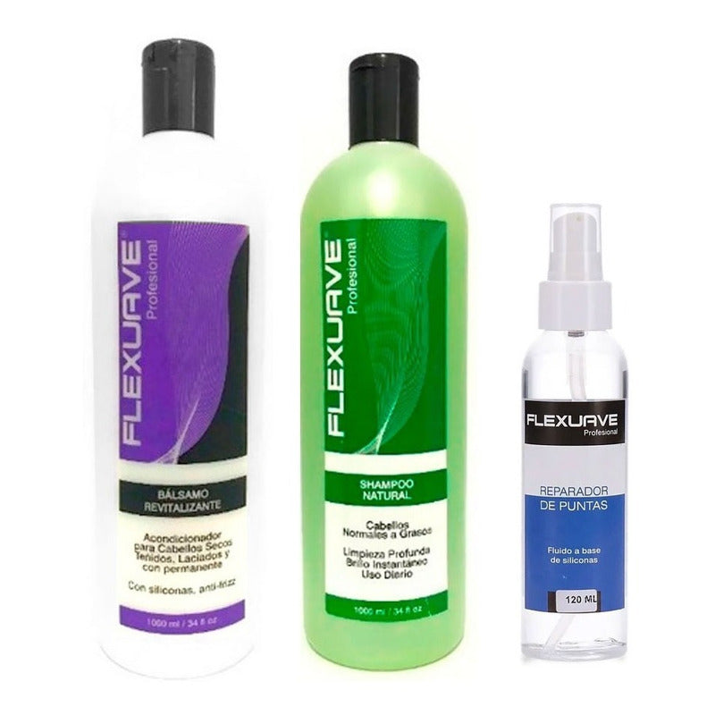 Shampoo Flexuave, Reparador Puntas Y Balsamo Revitalizante