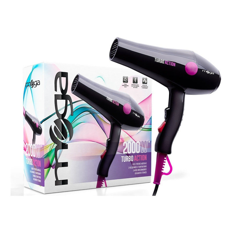 Secador De Pelo Profesional Mega Turbo Action 2000w Nice Negro