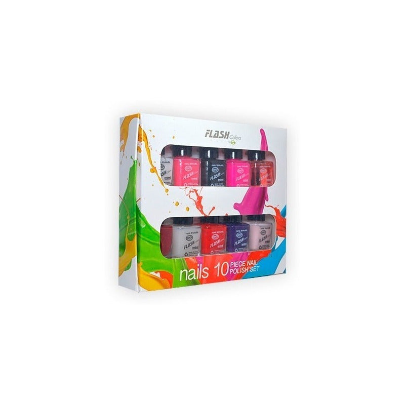 Esmaltes Pack 10 Tonos Mas Vendidos Flash Colors Gnp. Nice Suela