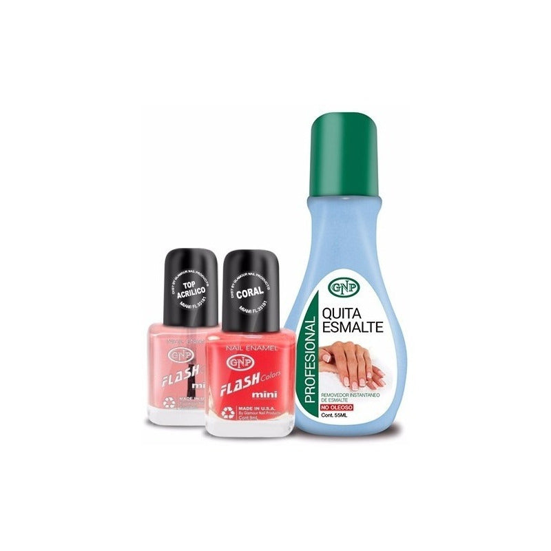 Combo De Esmalte, Top Acrilico Y Quita Esmalte Gnp! Flash