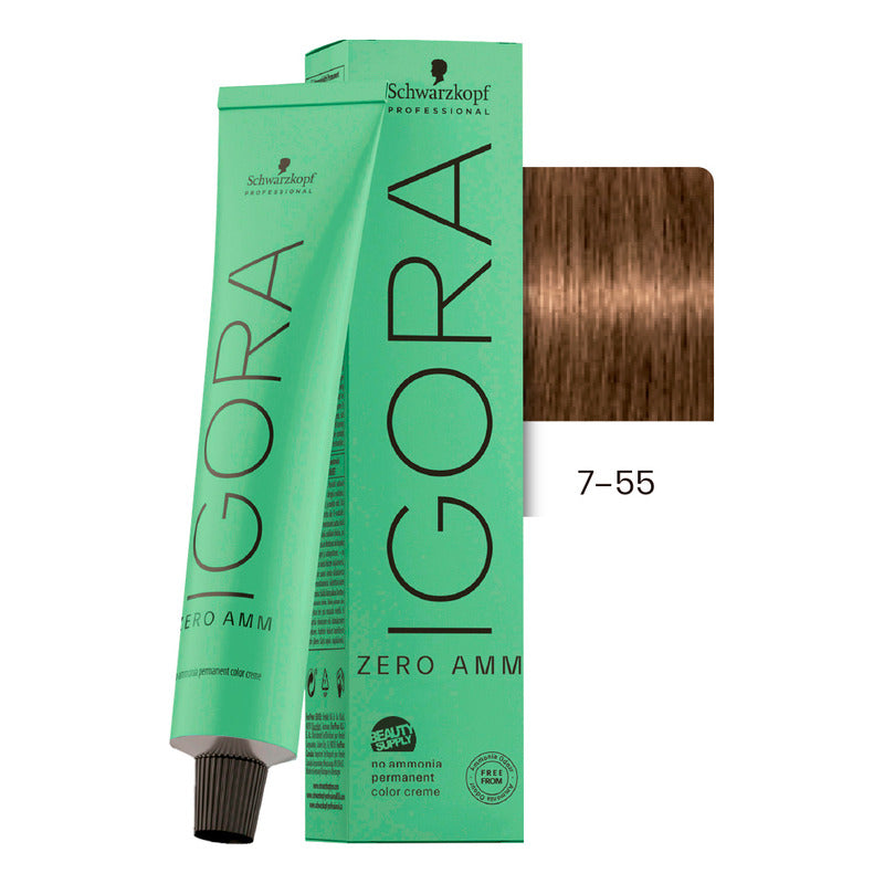Tinta Igora Schwarzkopf Zero Amm 7-55, Sin Amoníaco