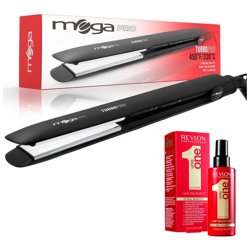 Plancha De Pelo Profesional Mega Turbopro 230c. + Uniq One Negro