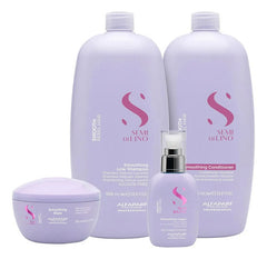 Shampoo Alfaparf Semi Di Lino Smooth 1000ml + Acondicionador 1000ml + Máscara 200ml + Fluido 125ml Anti Frizz
