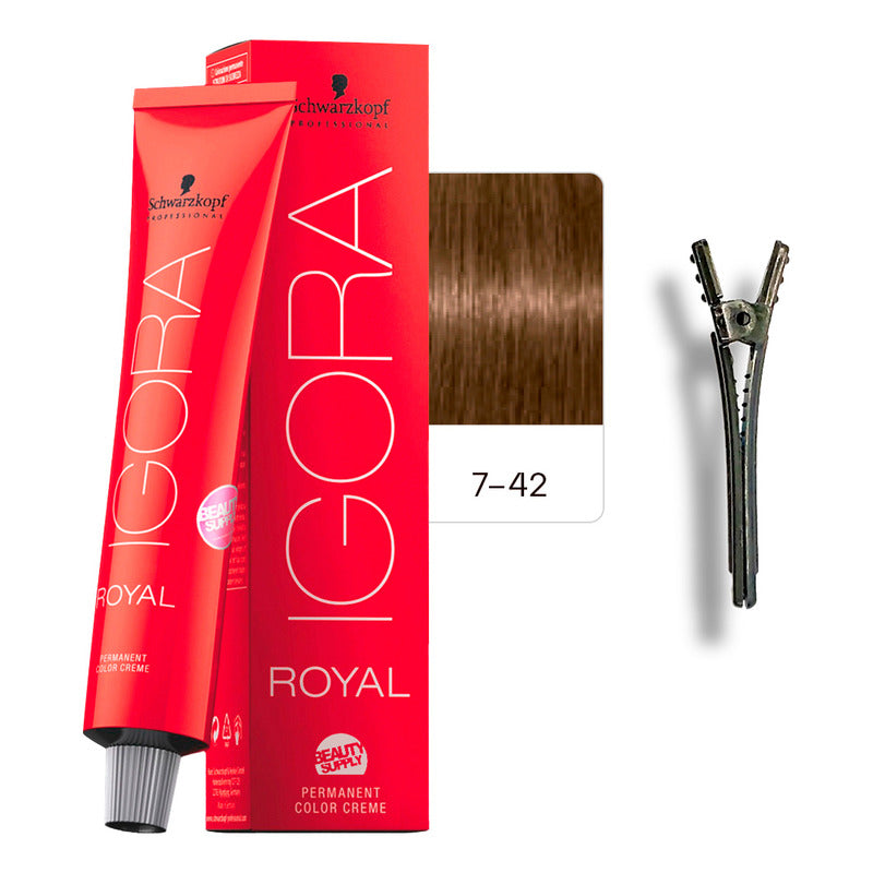 Tinta Igora Royal Schwarzkopf 60ml + Pinza Plástica 7.42