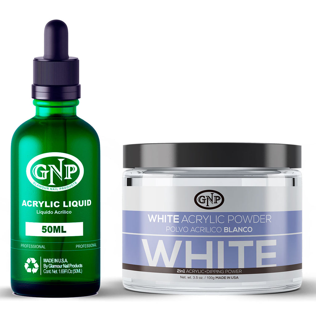 Polvo Acrílico GNP Blanco 100Gr. + Líquido Acrílico GNP 50Ml en Beauty Supply