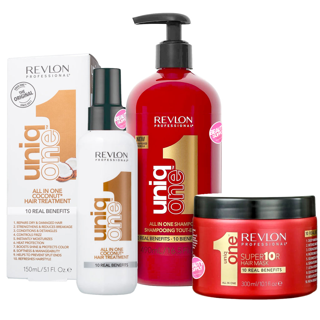 KIT UNIQ ONE REVLON TRATAMIENTO + SHAMPOO Y MASCARA en Beauty Supply
